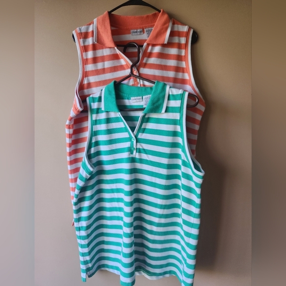 Cabin Creek Tops - Cabin Creek Women's Striped Sleeveless Polo Tops Size 16W/18W